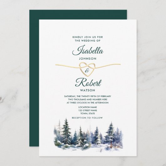 Pine Forest Groene Bruiloft Uitnodiging (Voorkant / Achterkant)