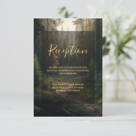 Pine Forest Groene Natuur Bruiloft Informatiekaartje (Staand voorkant)