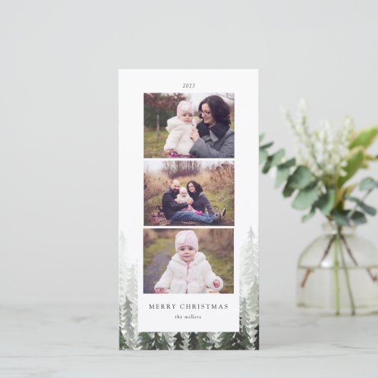 Pine Forest Holiday-fotokaart Feestdagenkaart (Staand voorkant)