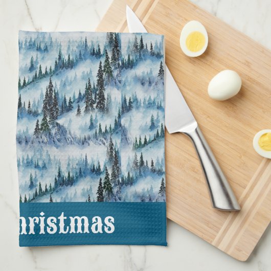 Pine Forest in de sneeuw Theedoek (Quarter Fold)