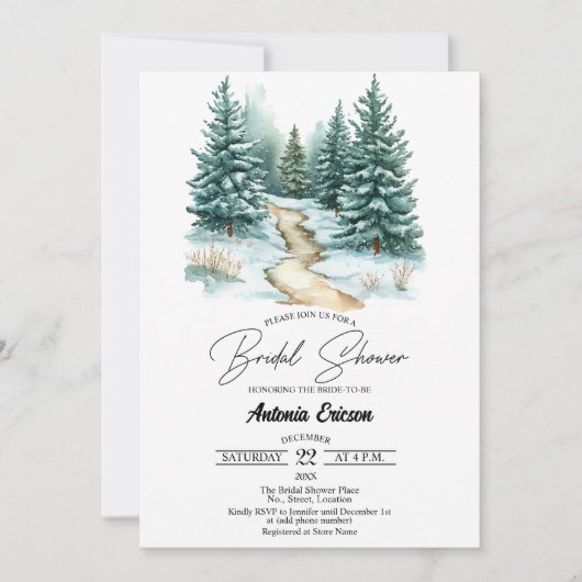 Pine Forest in Snow Elegant Bridal Shower Kaart (Voorkant)
