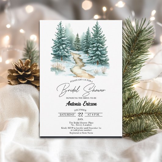 Pine Forest in Snow Elegant Bridal Shower Kaart