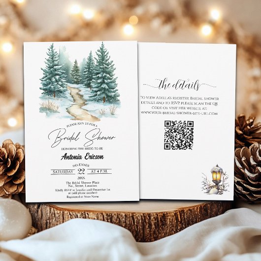 Pine Forest in Snow Elegant Bridal Shower Kaart