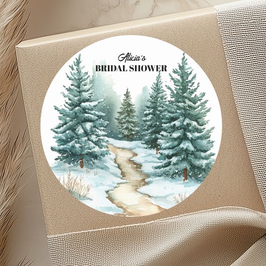 Pine Forest in Snow Winter Bridal Shower Ronde Sticker