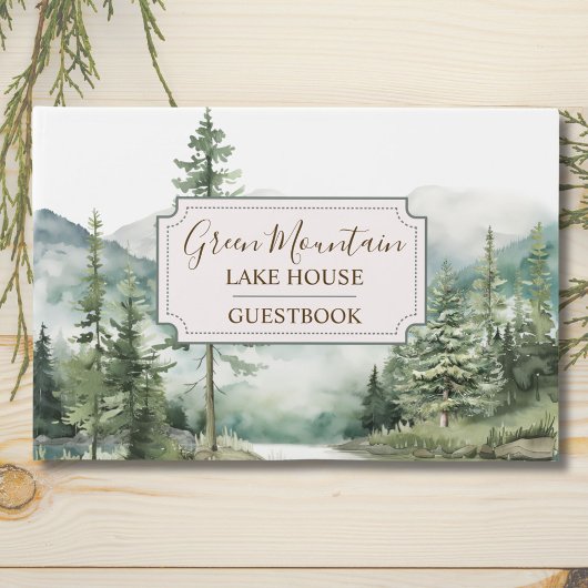 Pine Forest Lake Landscape House Cabin Guestbook Gastenboek
