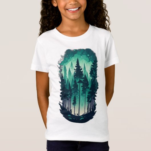 Pine Forest Landschap Meisjes Fine Jersey T-shirt (Voorkant)