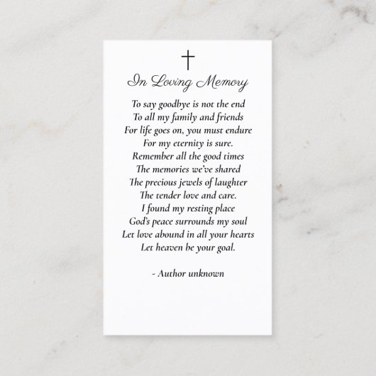 Pine Forest Natuur Begrafenis Gebed Kaart Visitekaartje (Achterkant)