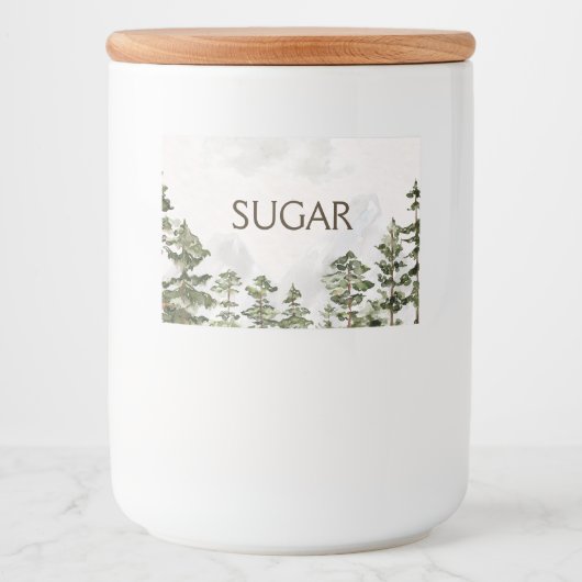 Pine Forest Natuur Waterverf Voedselcontainer Etiket (Voorkant)