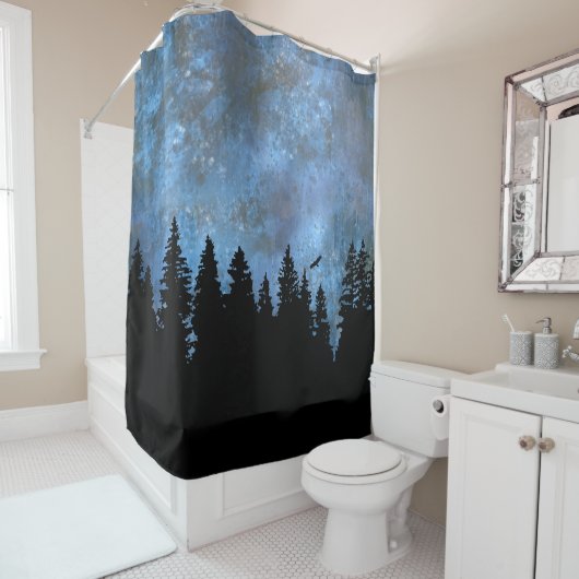 Pine Forest Night Douchegordijn (In situ)