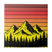 Pine Forest Over Mountains & Retro Sunset Frieze Tegeltje (Voorkant)