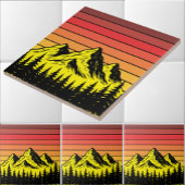 Pine Forest Over Mountains & Retro Sunset Frieze Tegeltje