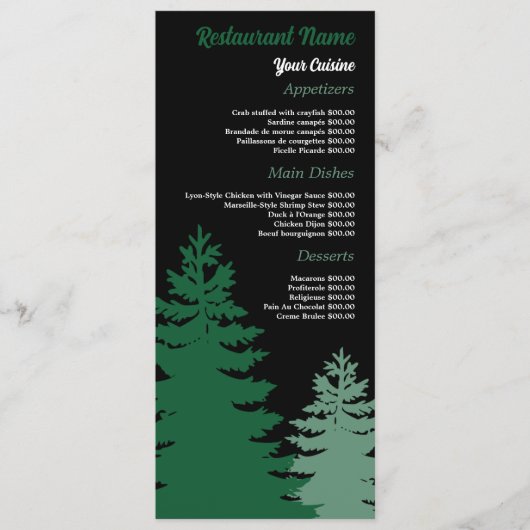 Pine Forest, Restaurant Slimline Menu (Voorkant)