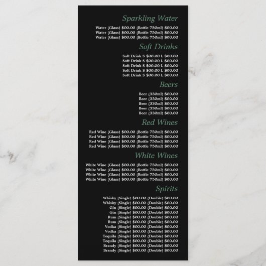 Pine Forest, Restaurant Slimline Menu (Achterkant)