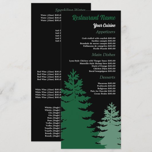 Pine Forest, Restaurant Slimline Menu (Voorkant / Achterkant)
