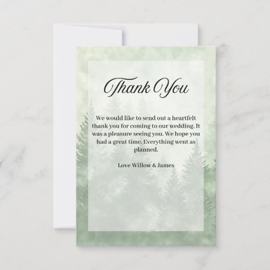 Pine Forest Rustieke Minimalistische Country Weddi Bedankkaart (Voorkant)
