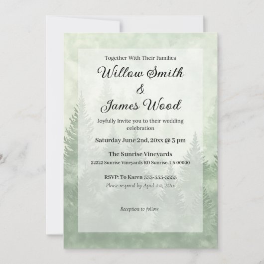 Pine Forest Rustieke Minimalistische Country Weddi Kaart (Voorkant)