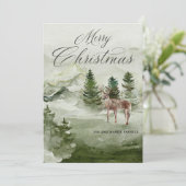 Pine Forest Snow Deer Merry-kerstKaart (Staand voorkant)