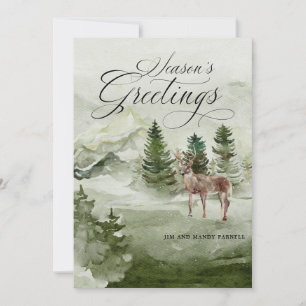 Pine Forest Snow Deer Season's Greetings Kaart