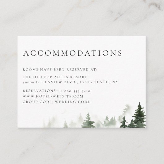 Pine Forest Trees Trouwaccommodaties Informatiekaartje (Voorkant)
