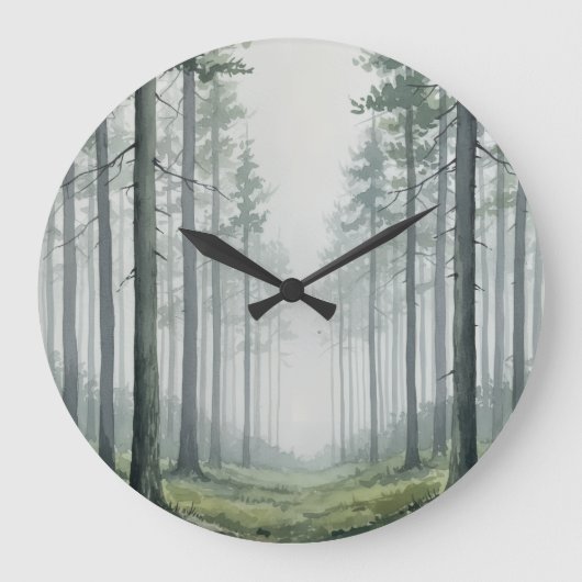 Pine Forest Wall Clock - Kalme Natuur Ontwerp Grote Klok (Voorkant)