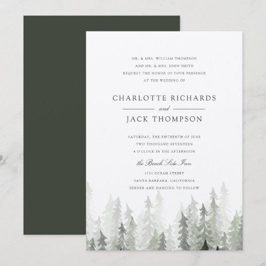 Pine Forest Wedding Invitation Kaart (Voorkant / Achterkant)