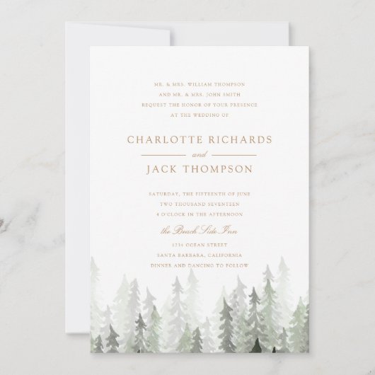 Pine Forest Wedding Invitation Kaart (Voorkant)