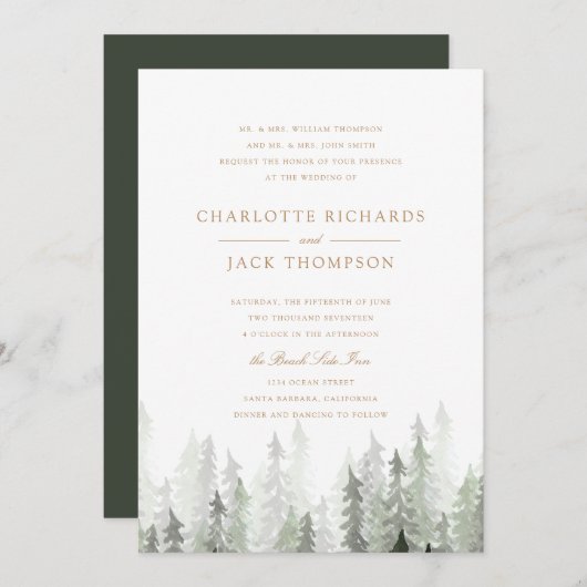 Pine Forest Wedding Invitation Kaart (Voorkant / Achterkant)