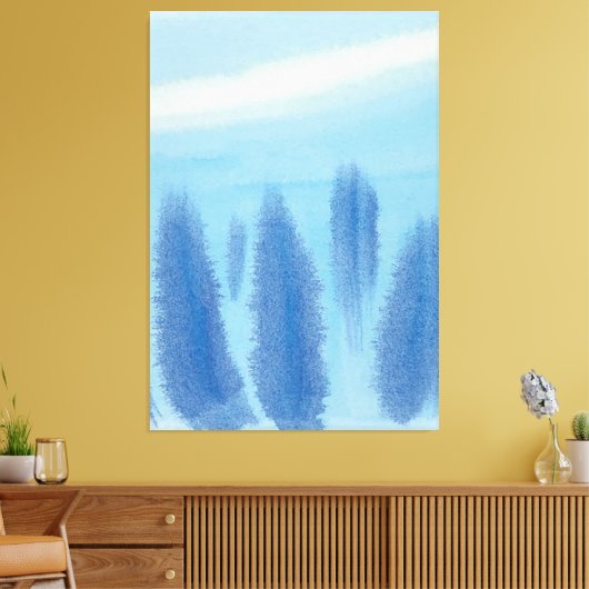 Pine Forest Winter Trees Lila blauwe Waterverf Canvas Afdruk (Insitu (Woonkamer))