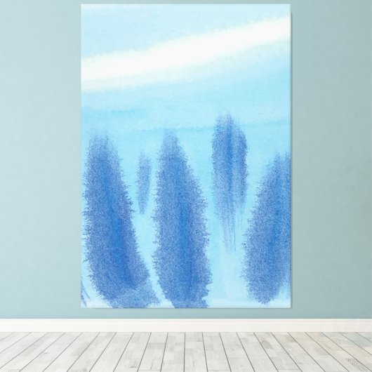 Pine Forest Winter Trees Lila blauwe Waterverf Canvas Afdruk (Insitu (Houten vloer))