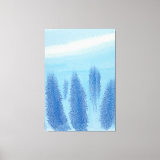 Pine Forest Winter Trees Lila blauwe Waterverf Canvas Afdruk (Voorkant)