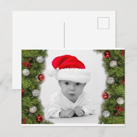 Pine Garland Fotokerstsierfeestdag Briefkaart (Voorkant / Achterkant)