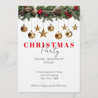Pine Garland Gold Ornaments Christmas Party Kaart