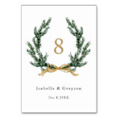 Pine Garland Wreath Gold and Green Wedding Kaart (Voorkant)