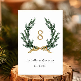Pine Garland Wreath Gold and Green Wedding Kaart