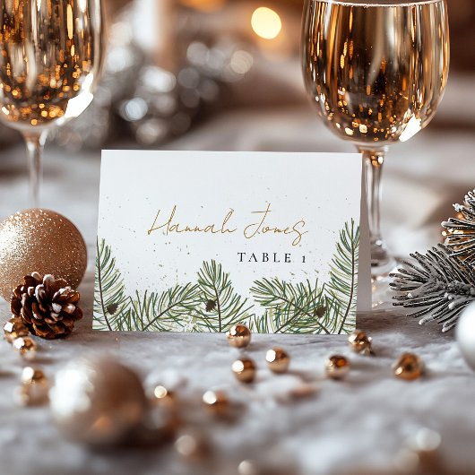 Pine & Gold Christmas Foliage Wedding Place Cards Kaart