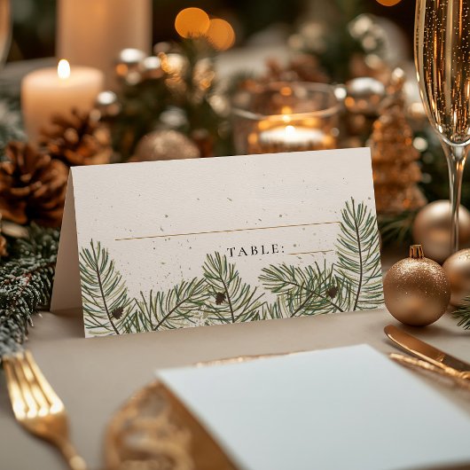 Pine & Gold Christmas Foliage Wedding Place Cards Plaatskaartje