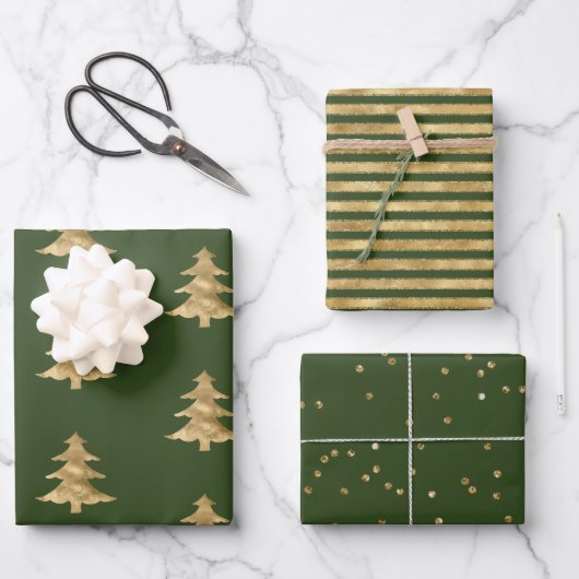 Pine Gold kerstboomstripes Inpakpapier Vel (Voorkant)