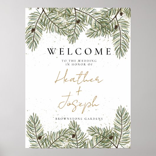 Pine & Goud Kerstmis Bladdeken Feestelijke bruilof Poster (Voorkant)