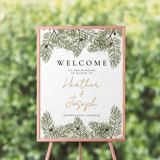 Pine & Goud Kerstmis Bladdeken Feestelijke bruilof Poster