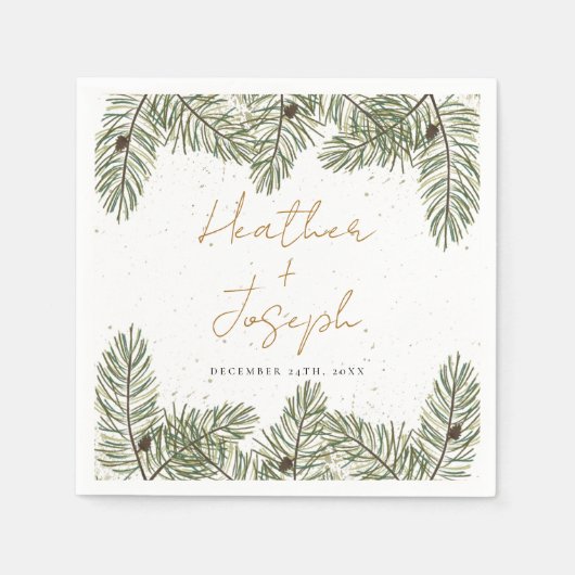 Pine & Goud Kerstmis Bladdeken Feestelijke bruilof Servet (Voorkant)