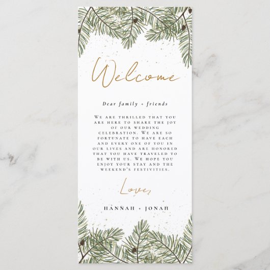 Pine & Goud Kerstmis Bladgroen Bruiloft Programma (Voorkant)
