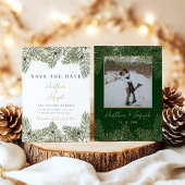 Pine & Goud Kerstmis Bladgroen Bruiloft Save the d Kaart