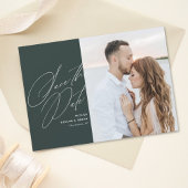 Pine Green Calligrafie Script Foto Opslaan van de Save The Date