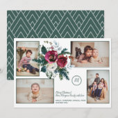 Pine Green Christmas Classy Monogram Fotocollage Feestdagenkaart (Voorkant / Achterkant)