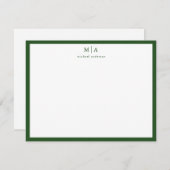 Pine Green Classic Border Monogram Correspondentie Notitiekaartje (Voorkant / Achterkant)
