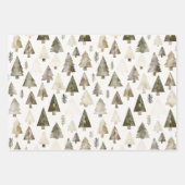 Pine Green Cream Christmas Trees Bells Snowflakes Inpakpapier Vel (Voorkant)