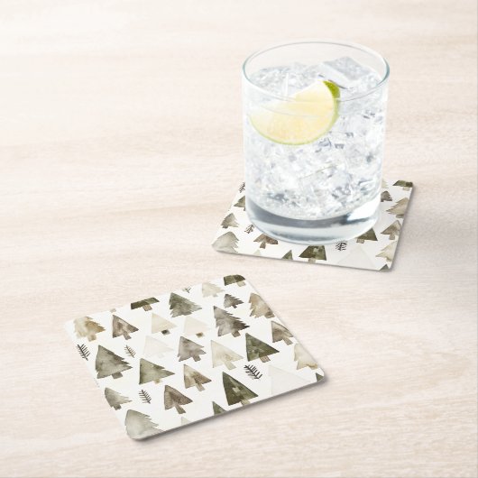 Pine Green Cream Kerstbomen Kartonnen Onderzetters (Insitu)