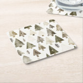 Pine Green Cream Kerstbomen Kartonnen Onderzetters (Schuin)