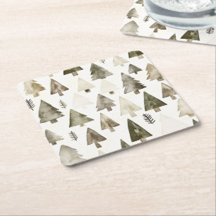 Pine Green Cream Kerstbomen Kartonnen Onderzetters