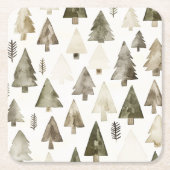 Pine Green Cream Kerstbomen Kartonnen Onderzetters (Voorkant)